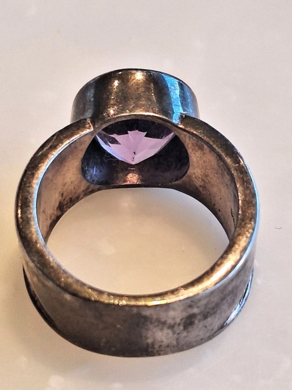 Vintage Artisan Modernist 925 Silver Amethyst Wide Ring - Size 7.5 (3+Carats) - Picture 4 of 6